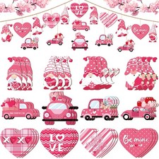 36 Pcs Valentine's Ornaments Valentines Wooden Hanging Gnome Ornaments Pink Roma