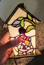 Tiffany Style Floral Butterfly Stained Glass 2010Birdhouse Table Lamp 8"Tall   