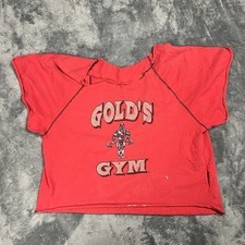 Vintage Gold's Gym Shirt Mens Oversized Red Cropped Graphic Bodybuilding USA 80s