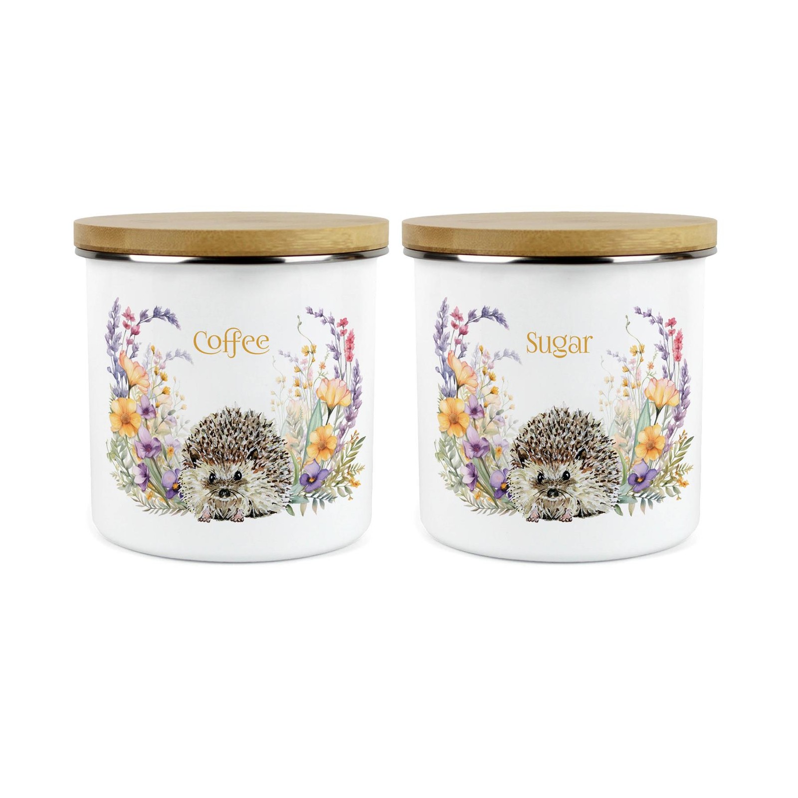 Hedgehog Coffee & Sugar Storage Canister - Floral Wildlife Kitchen Gifts