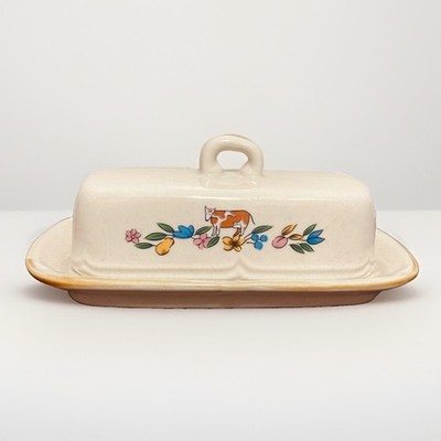 Heartland International Vintage Stoneware Covered Butter Dish 8 Inch