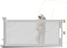 15.7" H Mesh Short Dog Gate, Extends up to 59" W Retractable Pet Gate with Drill