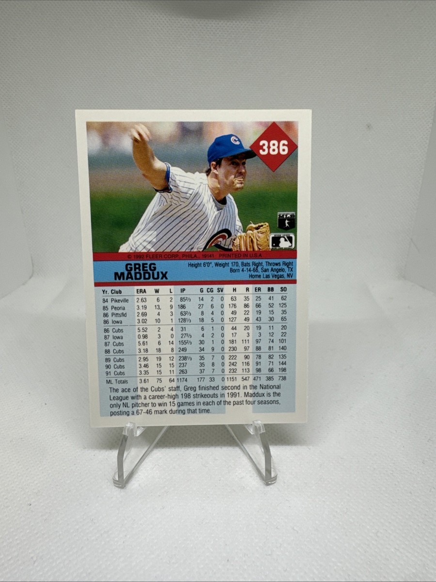 1992 Fleer #386 - Greg Maddux - Chicago Cubs | eBay