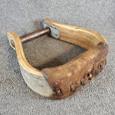 One Vintage Wood Leather Metal Single Stirrup Cowboy Cowgirl Western