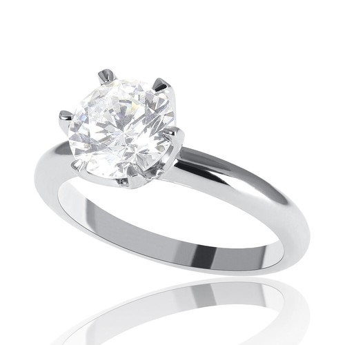 0.60 CT Shiny Round Cut Diamond Engagement Ring 14K White Gold H/SI2 - 第 2/5 張圖片