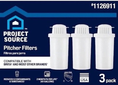 Project Source Replacement for Brita  & Others Water Pitchers Filters 3PK