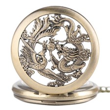 Dragon  Phoenix Symbol of Love Vintage Bronze Pocket Watch Chinese Wedding Gift