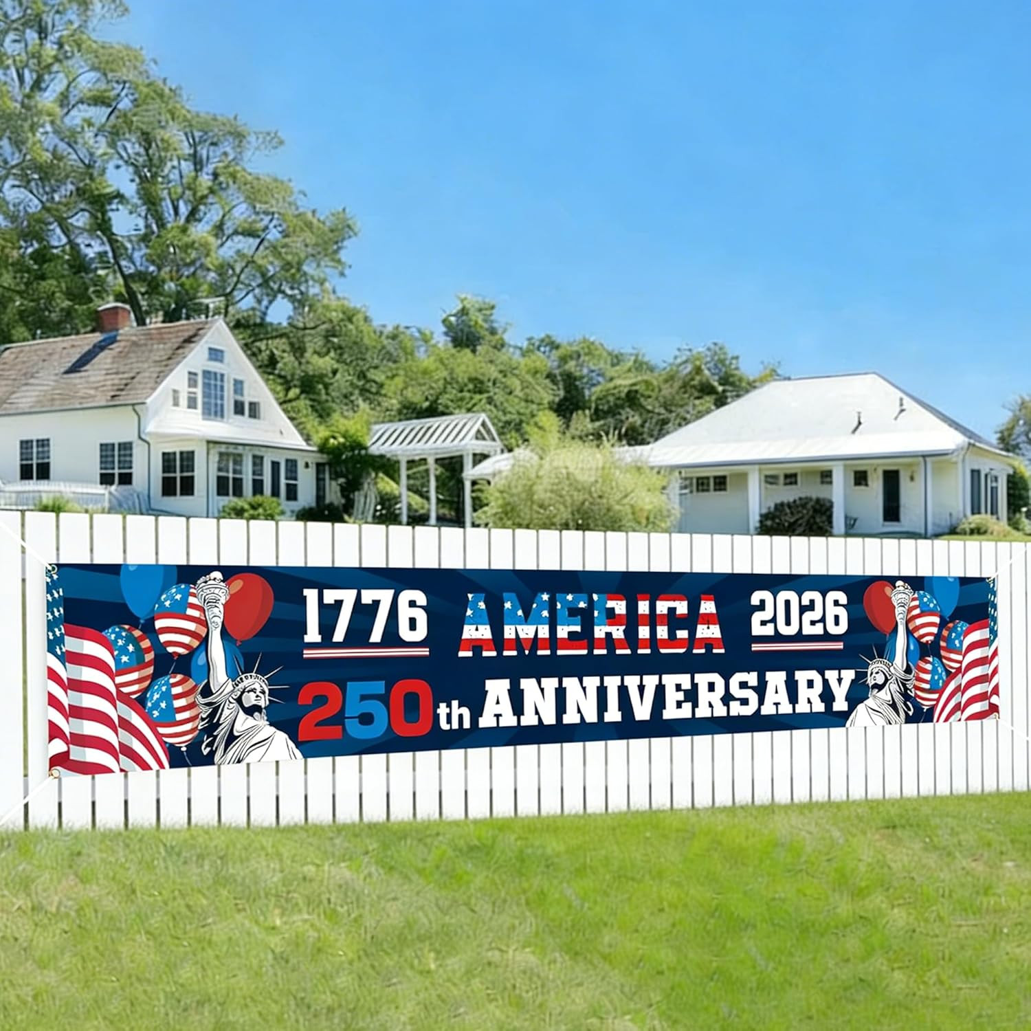 250Th Anniversary USA Flag Banner 1776-2026, 120" X 20" X-Large Patriotic Decor