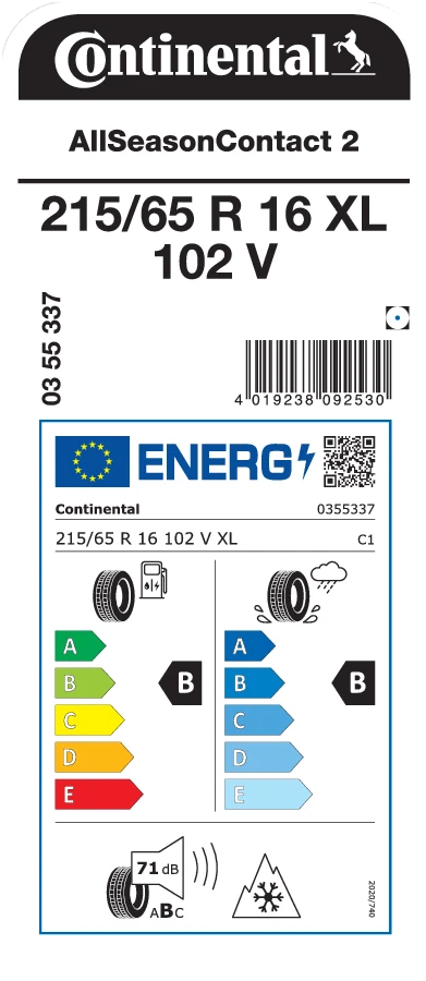 Continental AllSeasonContact 2 215/65 R16 102V XL M+S Ganzjahresreifen - Bild 2 von 2