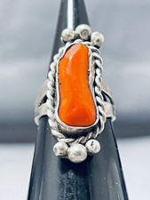 CHUNKY DUNKY CORAL VINTAGE NAVAJO CORAL STERLING SILVER RING