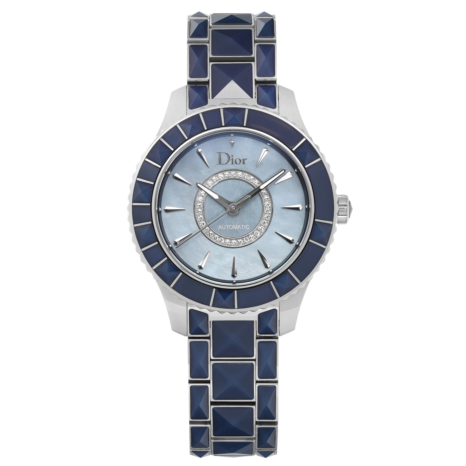 Montre automatique Christian Dior Christal acier bleu MOP cadran diamant CD144517M001