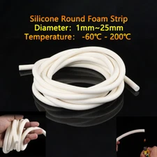 Silicone Rubber Sponge Sealing Strip White Foam Round Cord Bar Dia 1mm - 25mm