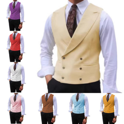 Plus Size Mens Vest Double Breasted Event Wedding Groom Classical Waistcoat