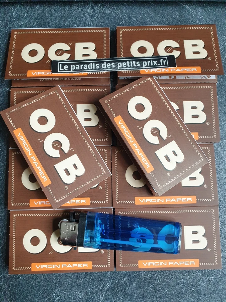feuille à rouler OCB Virgin ,10 carnets de 100 feuilles OCB + 1 briquet offert