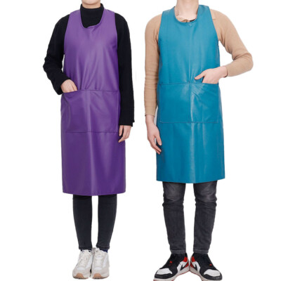 Faux Leather Oil Waterproof Aprons Thick Work Vest Aprons with Pocket Home Decor