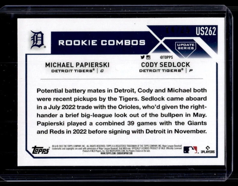 2023 Topps Update Memorial Day Camo Cody Sedlock/Michael Papierski RC 14/25 - Image 2 of 2