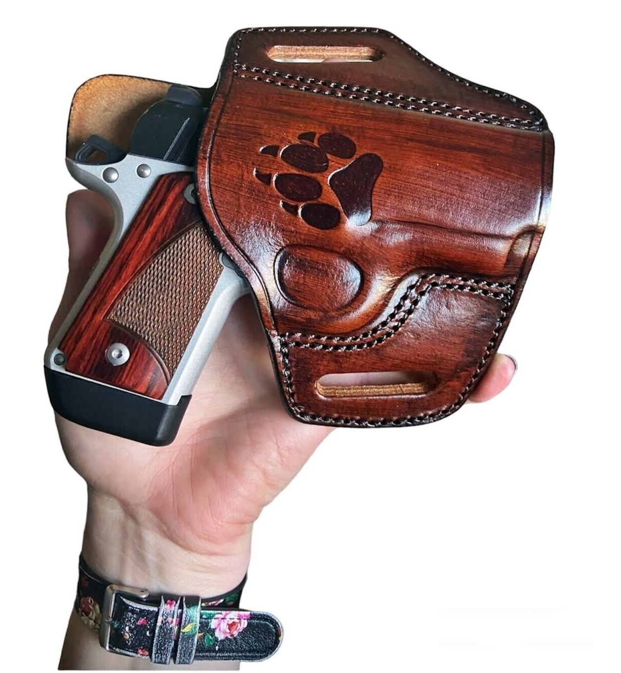 Handmade Leather Holster Fits Taurus G2C G2S G3C PT111, Paw Pattern Desing