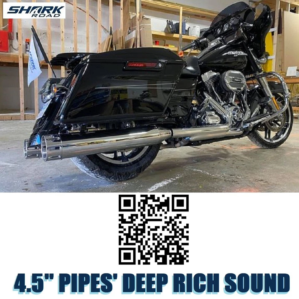 SHARKROAD 4.5 Slip Ons For Harley Davidson 95-16 Touring Street Glide Exhaust - Image 2 of 4