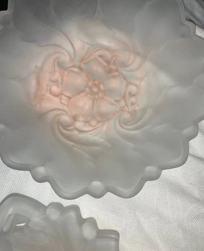 Vintage Frosted Bowl With 3 Matching Saucers