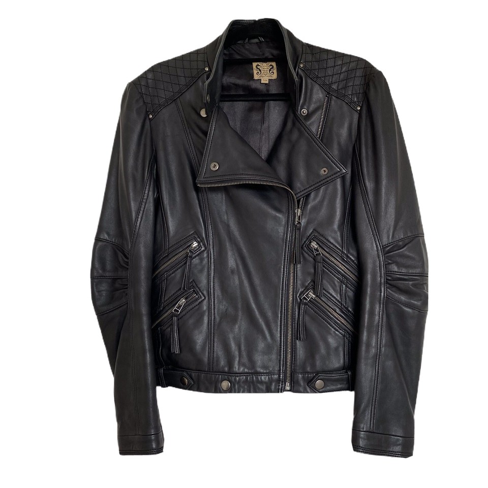 Little Joe Women's 100% Leather Jacket  Black Size Small / Medium Biker Zips