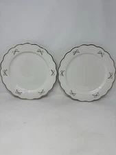 Yedi White with Gold Bow and Trim Dinner Plates - 10 in - Set of 2 Ceramic NEW