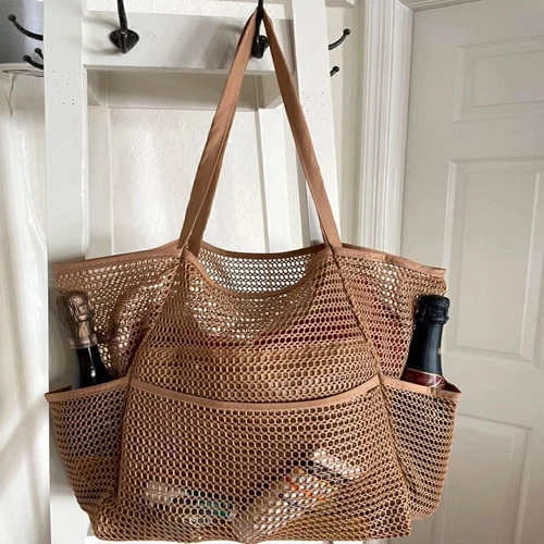 Extra Large Mesh Beach Bag Big Capacity Woven Shoulder Bag Travel UK NEW - Picture 11 of 26