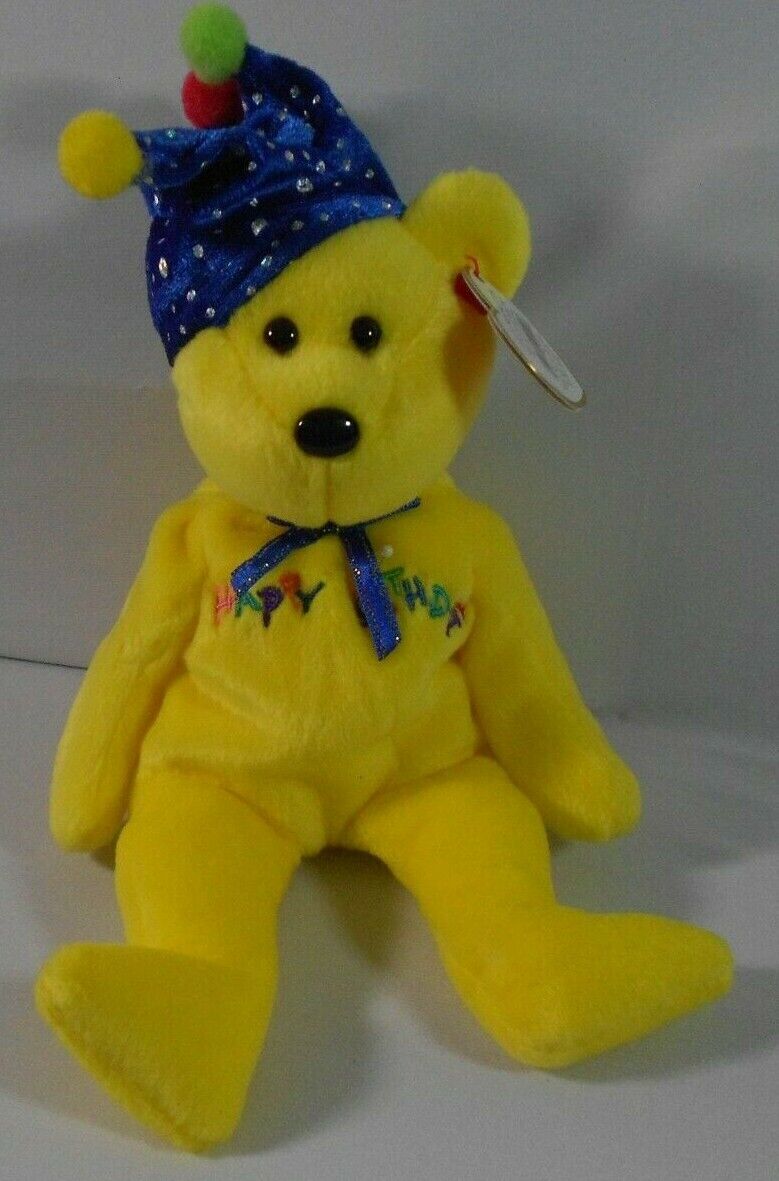 TY HAPPY BIRTHDAY the YELLOW  BEAR with HAT MINT with MINT TAG