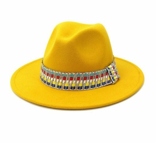 Yellow Fedora Hat Panama Women Elegant 