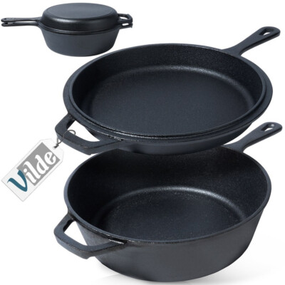 Kochtopf mit Bratpfanne aus Gusseisen Gusseisenpfanne mit Schmortopf 26 cm
