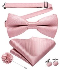 Solid/Crystal Pretied Bowtie Lapel Pin Set for Men Adjustable Bow Blush Pink