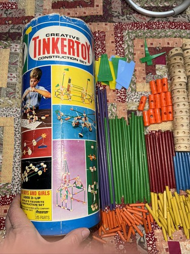 Vintage Tinker Toy set .... With Instructions And Canister! 100s Of Pieces EXC - Picture 5 of 8