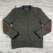 Polo Ralph Lauren Men's Small Wool V-Neck sweater w/ elbow pads Green