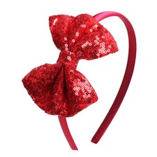 Sequin Hair Bow Headband Red Glitter Ribbon for Girls, Kids  Women