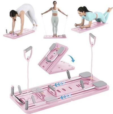 Faltbares Pilates Plank Board mit Timer, Handyhalter, Anti-Rutsch, Rosa/Lila