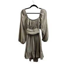 Boho Smocked Wide Band Waist Tie Back Taupe Dress