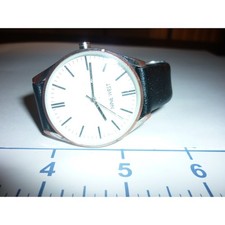 Nine West Analog Watch White Face Black Leather Band Silver Tone Case Quartz