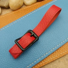 Red French Goatskin Vintage Pocket Watch Fob Strap & Cast Black Buckle