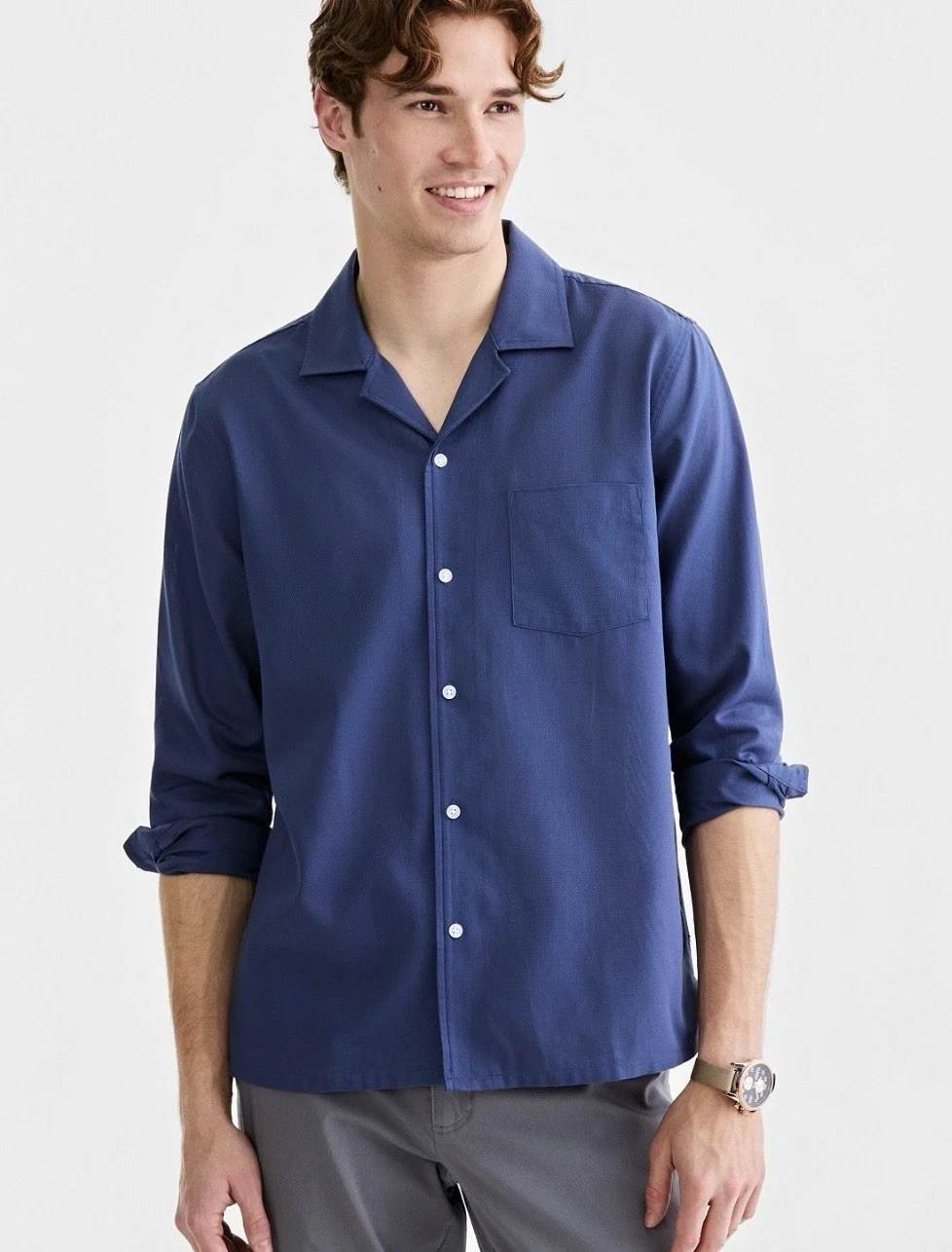 Club Room Men's Cotton Long Sleeve Casual Summer Shirt Camp- Collar Large