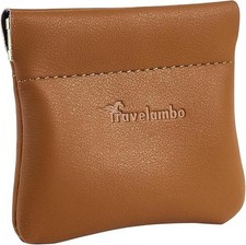 Leather Squeeze Coin Purse Pouch Change Holder For Men  Women Brown