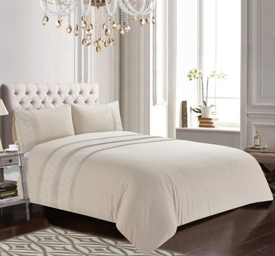 Charlotte Blumenstickerei Bettdecke Quilt Cover Set Bettwäsche Natur Belle Maison