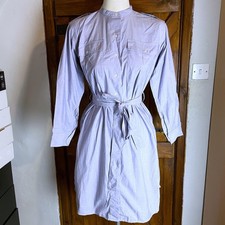 JW Anderson Uniqlo Womens Blue Long Sleeve Belted Shirt Pocket Midi Dress XS