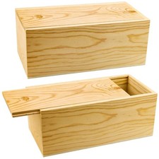 2 Pack Unfinished Wood Storage Box with Slide Lid,Blank Natural Wood Case Con...