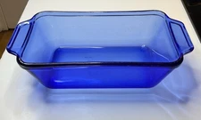 Vintage Anchor Hocking Cobalt Blue Glass Ovenware Loaf Pan Dish Baking 1.5 QT