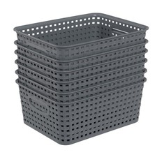 6 Pack Plastic Weave Storage Baskets, Gray Woven Organizer Bins