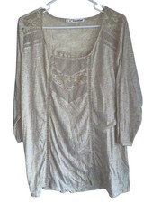 Maurices Womens Plus Lace Crochet Boho Top Sz 2 Or 20/22 Ivory 3/4 Sleeve