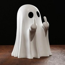 Kawaii Ghost Middle Finger Resin Statue Halloween Shelf Desk Decor Black Bat Art