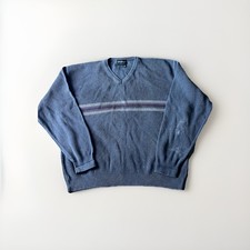 Eddie Bauer V-Neck Sweater Mens XL Gray Striped Made in USA Cotton Blend
