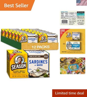Delicious Wild Caught Sardines - 22g Protein, Gluten-Free, Canned Water, 12-Pack