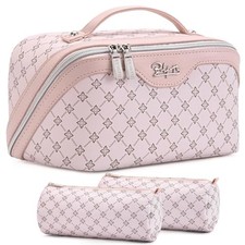 Travel Makeup Bag Cosmetic Bags for Women: 3 Pcs Set Large Capacity A-3-Pink