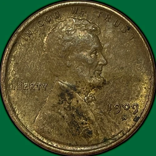 1909-S Lincoln Wheat Cent Almost Uncirculated AU Coin, Minor Corrosion #36564